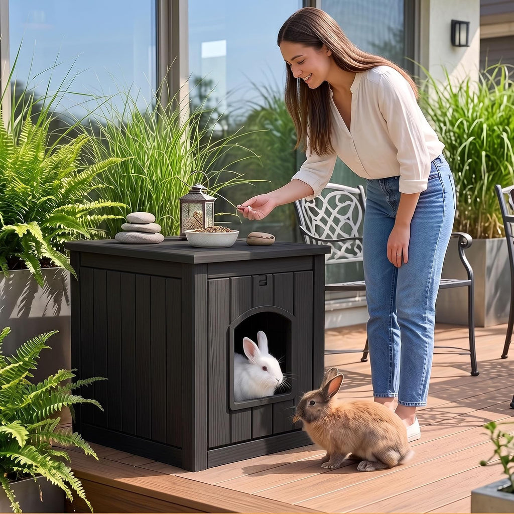 Vixzen Outdoor Rabbit Hutch with Side Table, Black - GlobalHabitat Supply