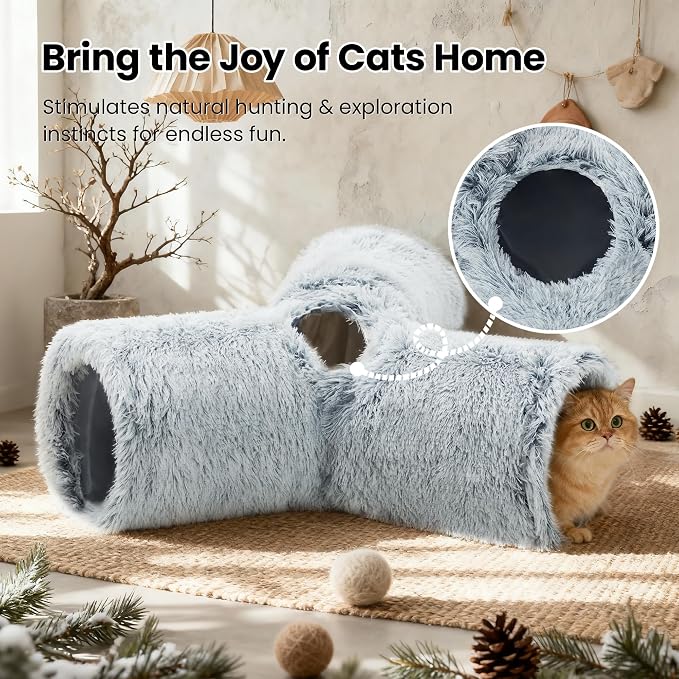 Tempcore Plush Cat Tunnel for Indoor Cats，Collapsible 3-Way Pet Tunnel Toy - Image 4