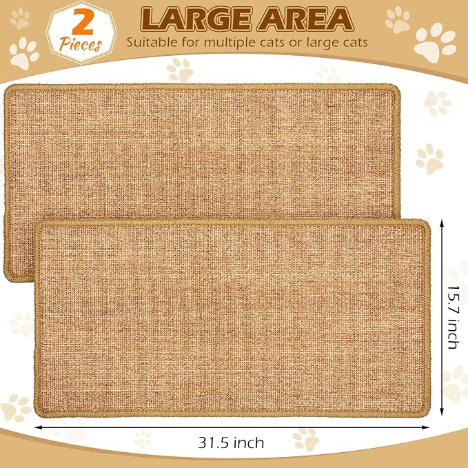 Riakrum 2 Pack 32 x 16 Inches Sisal Cat Pad Rectangular Sisal Scratch Mat - Image 2