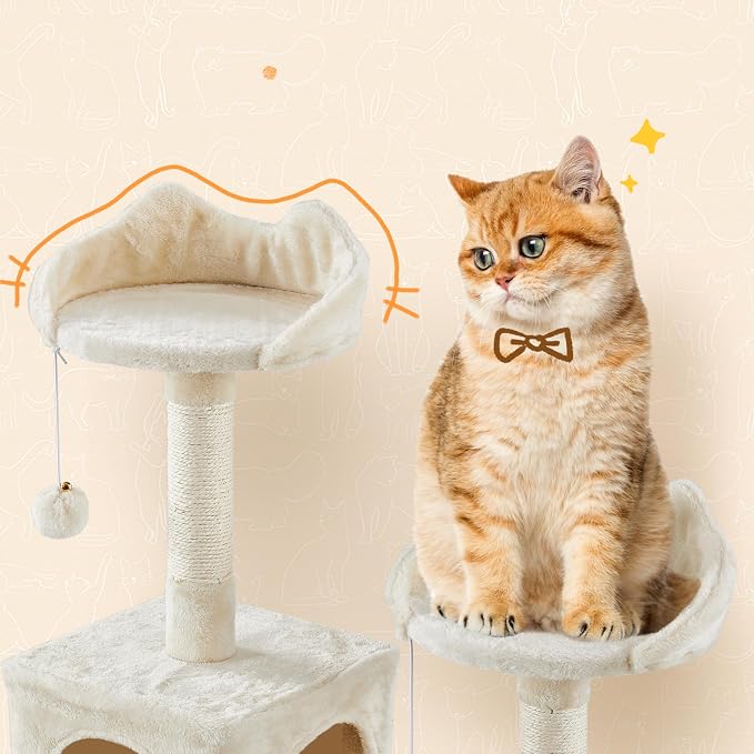 Yaheetech Cat Tree, 82.5in Large Tower w/Hammock, 2 Kitty-Ear Perches, 2 Cozy - Image 5