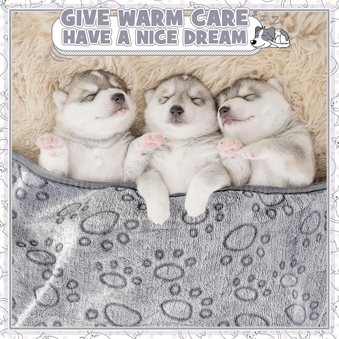 Tegeme 12 Pcs Pet Blankets Soft Fluffy Fleece Dog Cat Warm Paw Print Pattern - Image 5