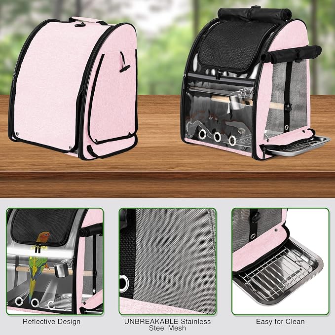 SUERTREE Bird Carrier Bag with Indestructible Stainless Steel Mesh, Bird Travel - Image 3