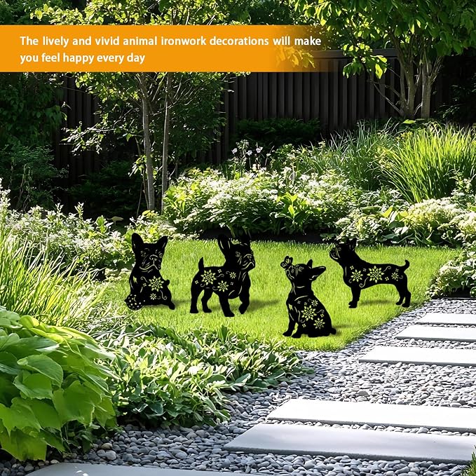 4 Pack Bulldog Metal Garden Decorative Stakes, Weather Proof Puppy Silhouette - Image 6