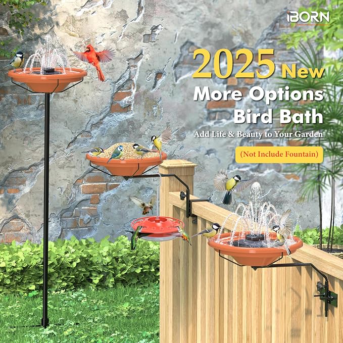 iBorn Bird Bath for Outside, Fence Mounted Bird Baths 12in, BPA-Free Bowl - Image 3