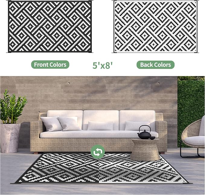 GENIMO Outdoor Rugs 8x10 Waterproof, Reversible Mats, Area Plastic Straw Rug - Image 4