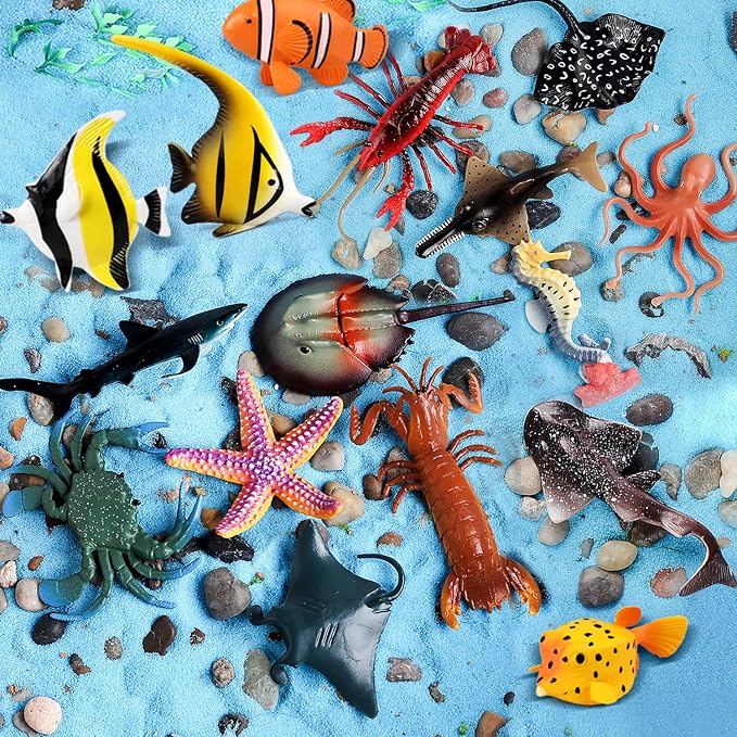 Sea Animals Toys Figures 21Pcs, Plastic Marine Creature Shark Fish Starfish - Image 3
