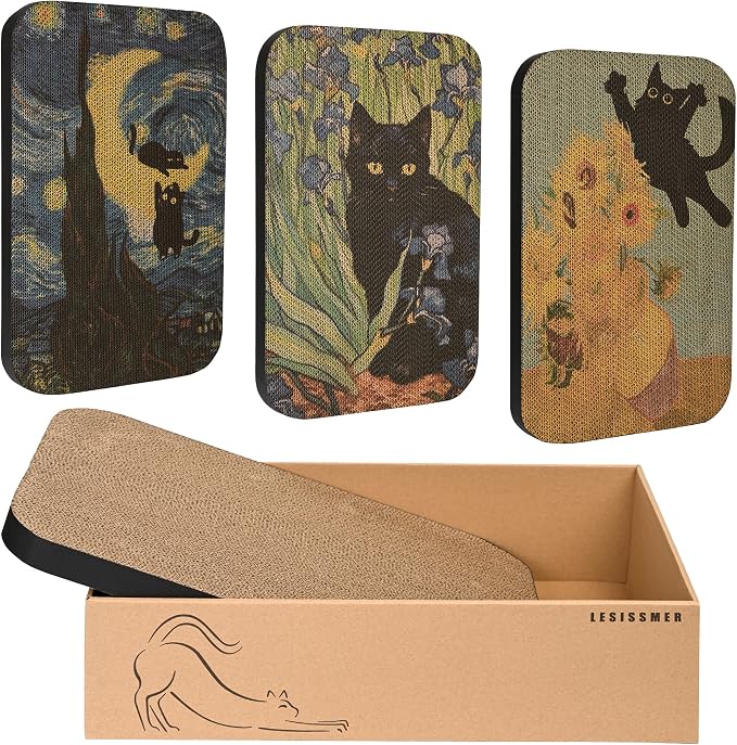 Art Cat Scratcher, 3 Packs Wall-Mountable Art Cat Scratching Board by LESISSMER