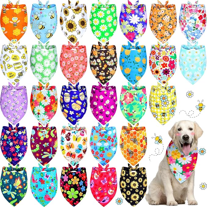 Eccliy 30 Pack Summer Flower Dog Bandanas Bulk Soft Triangle Dog Scarfs by Eccliy