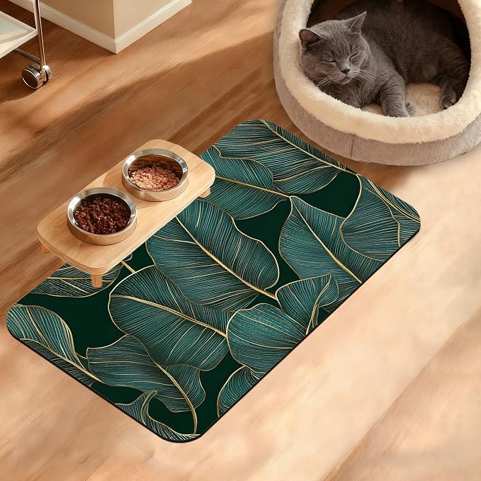 Tropical Palm Feeding Mat, Non-Slip Rubber Backing Mat, Cat Dog Accessories by Unknown