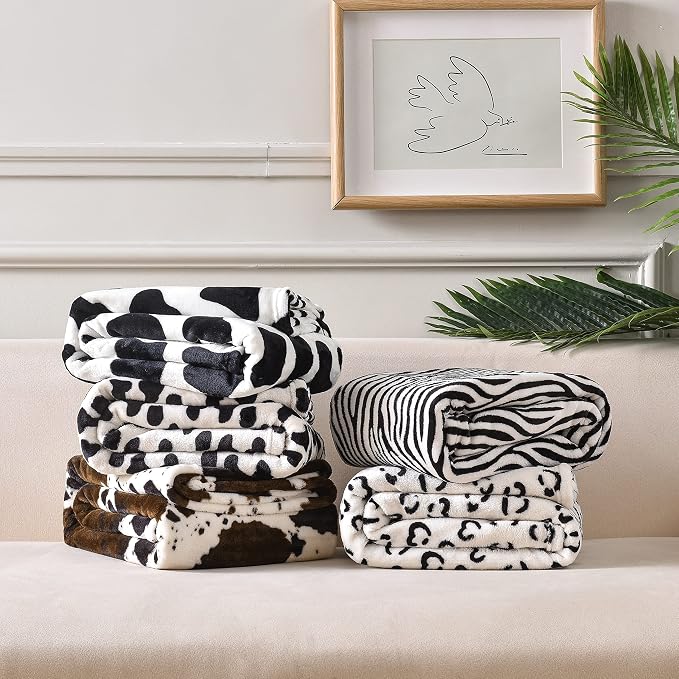 Bnuitland Brown Cow Print Flannel Throw Blanket - Image 8