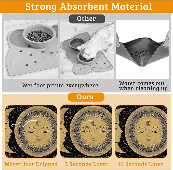 Dog Bowl Mat, Moon Sun Pet Feeding Mat - Image 3