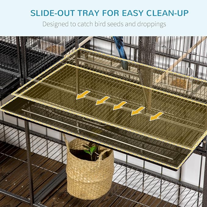 PawHut 65" Double Rolling Metal Bird Cage - Image 3