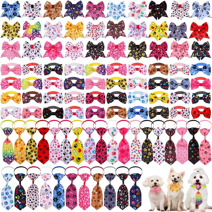 Reginary 100 Pieces Dog Bow Tie Collar Set Include 40 Dog Neckties, and 30 by Reginary