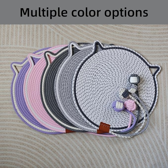 Cat Scratcher Mat, Natural Cotton Rope Cat Scratching Pad, 16.9'' Round Cat - Image 6