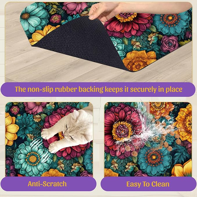 Vintage Floral Pet Feeding Mat, Fast-Dry Absorbent Dog and Cat Bowl Mat - Image 6