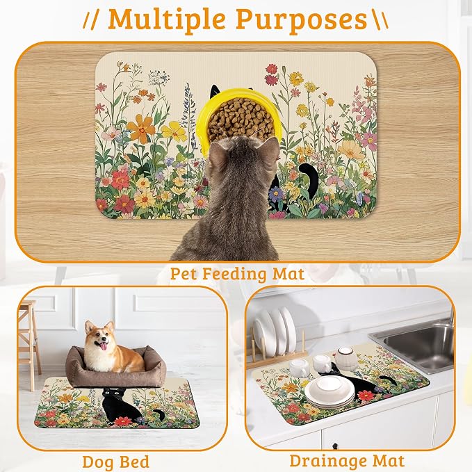 Dog Bowl Mat, Cat Black Pet Feeding Mat - Image 7