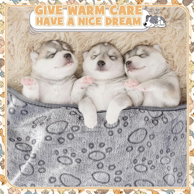Tegeme 12 Pcs Pet Blankets Soft Fluffy Fleece Dog Cat Warm Paw Print Pattern - Image 6
