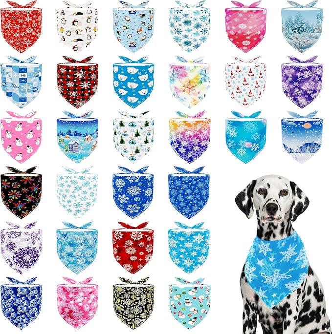 30 Pack Winter Dog Bandanas Bulk by Bestwishforyou