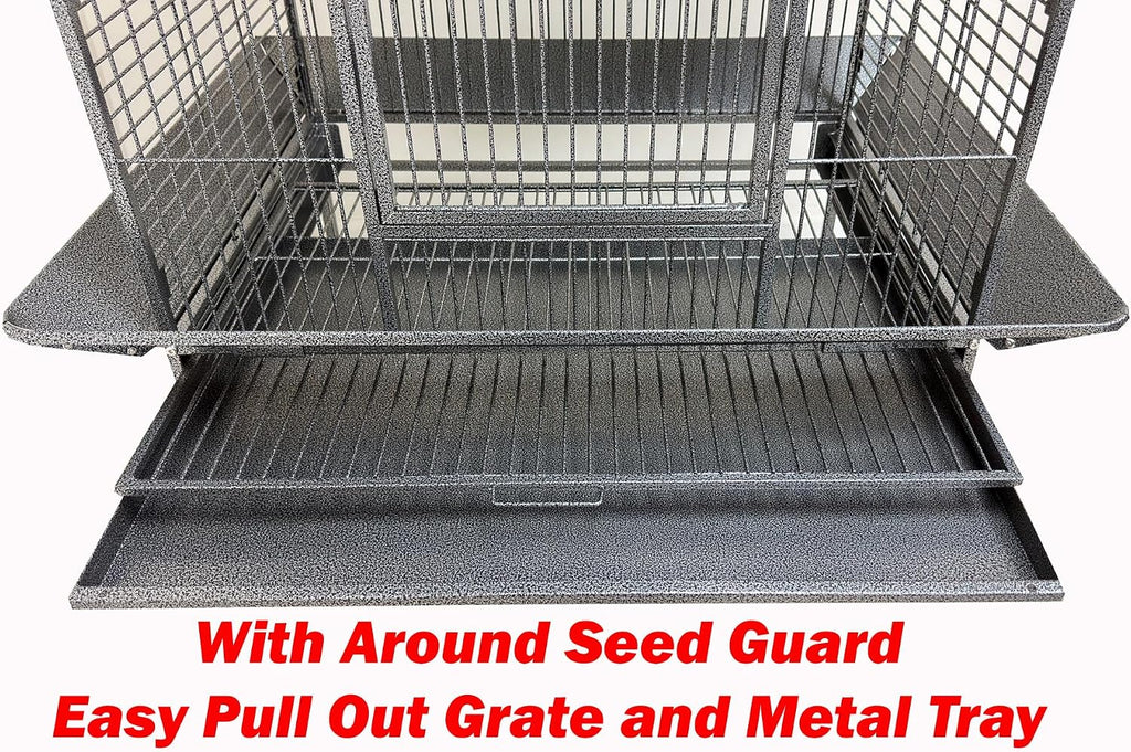 Large Wrought Iron Bird Cage with Play Top and Rolling Wheels - GlobalHabitat Supply