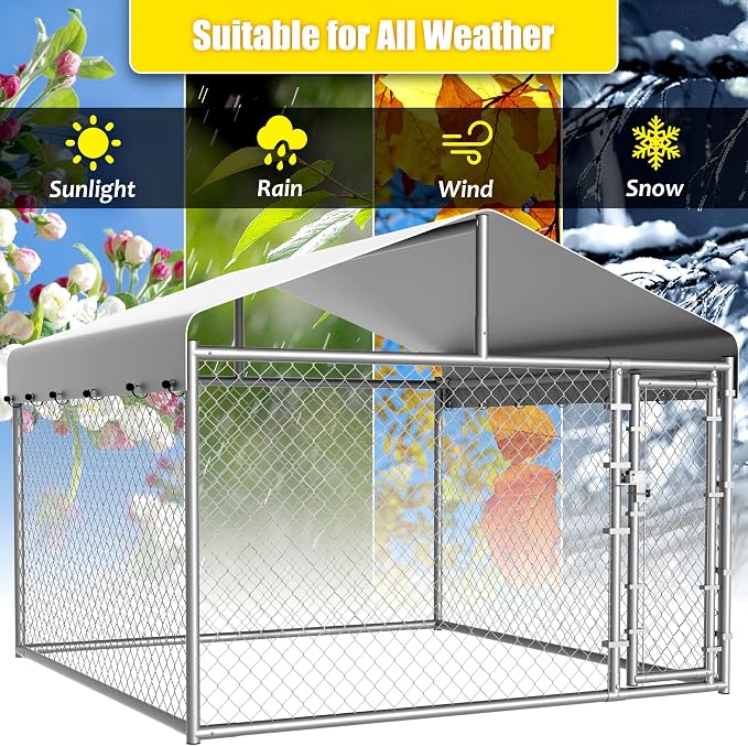 Dog Kennel Outside with Roof, Large Dog Run Enclosure, Outdoor Heavy Duty Pens - Image 3