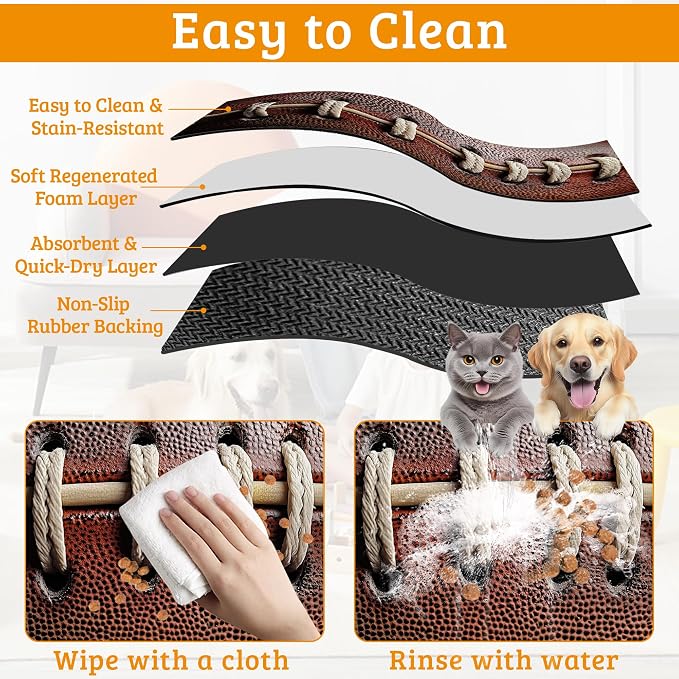 Football Texture Feeding Mat, Laces Stripes Absorbent Quick-Dry Cat Dog Food - Image 5