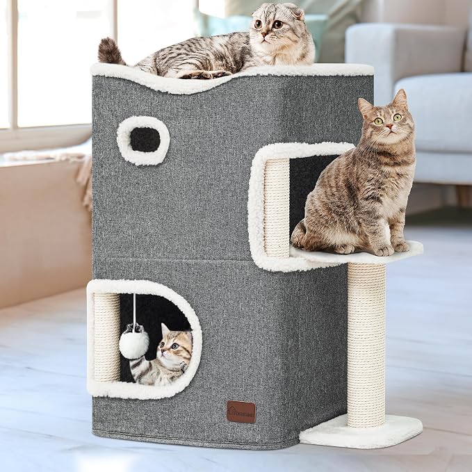 YITAHOME 2-Tier Cat House, Indoor Cat Cave Bed Playhouse, Cat Tunnels by YITAHOME