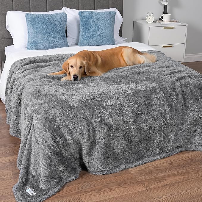 PetAmi Dog Blanket for Large Dogs Grey, Fluffy Soft Sherpa Fleece for Puppy by PetAmi